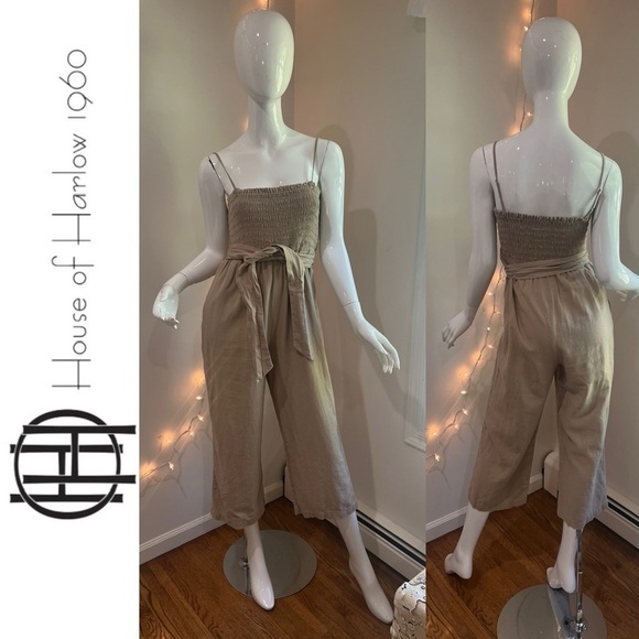 House of Harlow 1960 Pants - House of Harlow 1960 Beige Smocked Jumpsuit